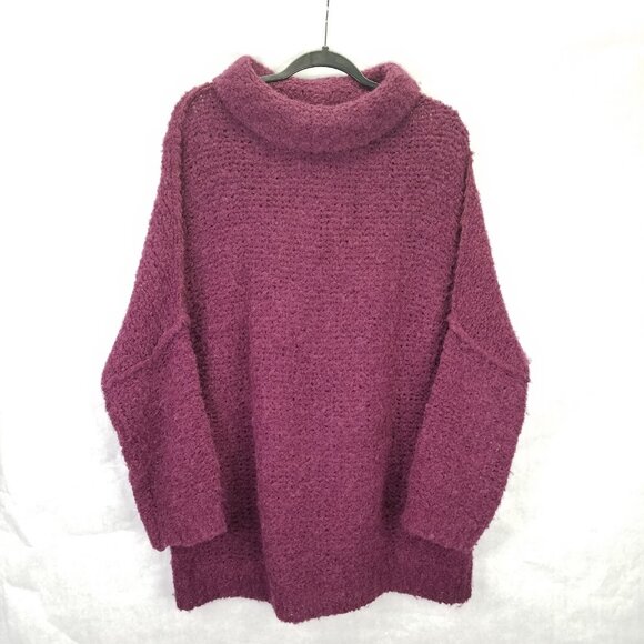 Free People She's All That Alpaca Sweater M Purple Oversized Chunky Open Knit - Picture 2 of 14